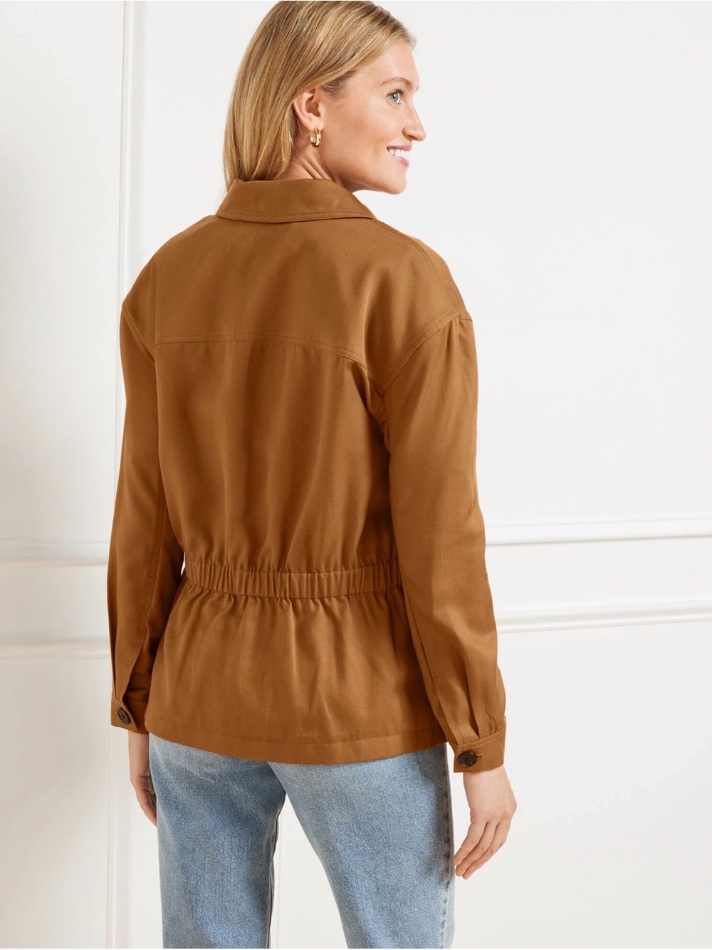 Talbots 1X Tencel Utility Jacket Sierra Brown Cinched Back Pockets - Picture 2 of 6